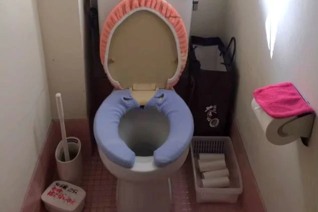 リゾートバイトの寮にあるトイレ。便座カバーやトイレットペーパーホルダーが清潔に保たれている。