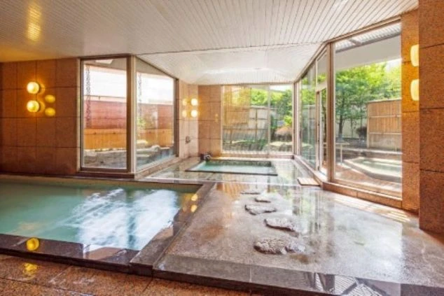 寮の浴室の画像。バスタブとシャワーがあり、手すりもついている。