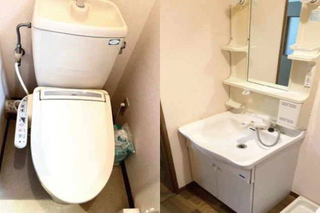 リゾートバイトの寮にあるトイレと洗面台。独立した空間で清潔感があり、快適な生活を送れる。