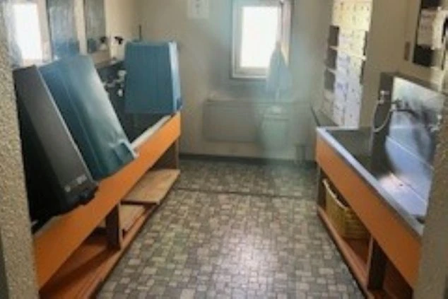 リゾートバイト寮の共同洗面所。複数のシンクが並んでいるので、朝の忙しい時間帯でも、スムーズに準備ができます。