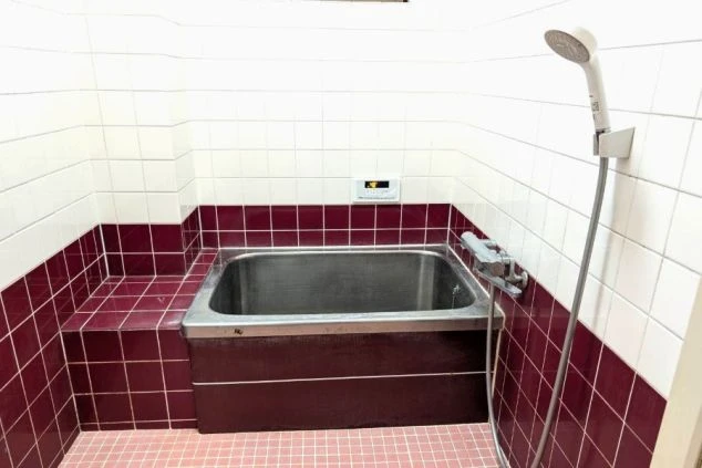 タイル貼りの清潔な浴室設備の画像。温度調節が容易なサーモスタット混合栓のシャワーと、しっかりお湯に浸かれる浴槽が備わった、仕事の疲れを癒やせる個室バスルーム。