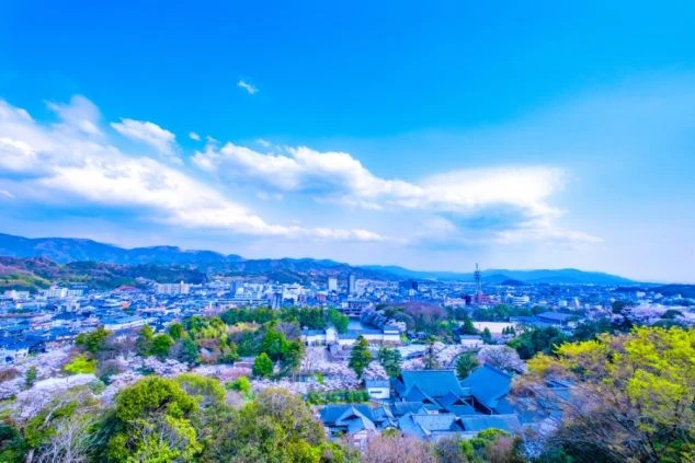 彦根城から見た彦根市街地の景観。